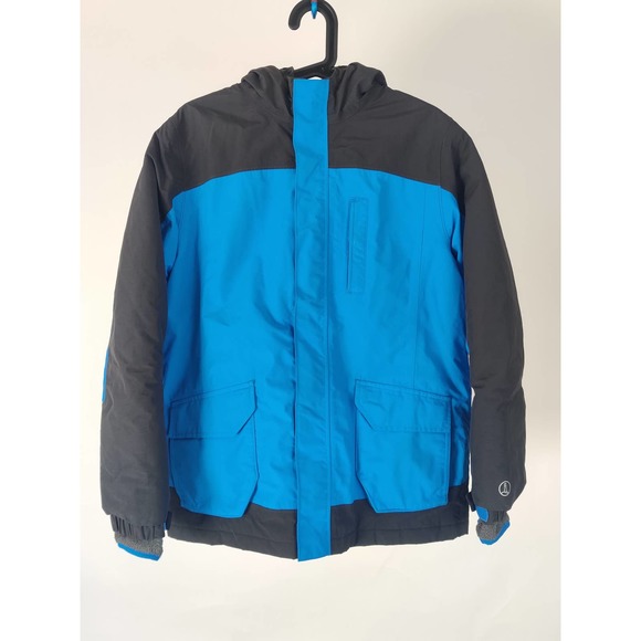 (V) Lands' End Coat Squall Jacket Parka Youth L Size 14-16 BLUE/ GRAY WATERPROOF - Picture 1 of 11